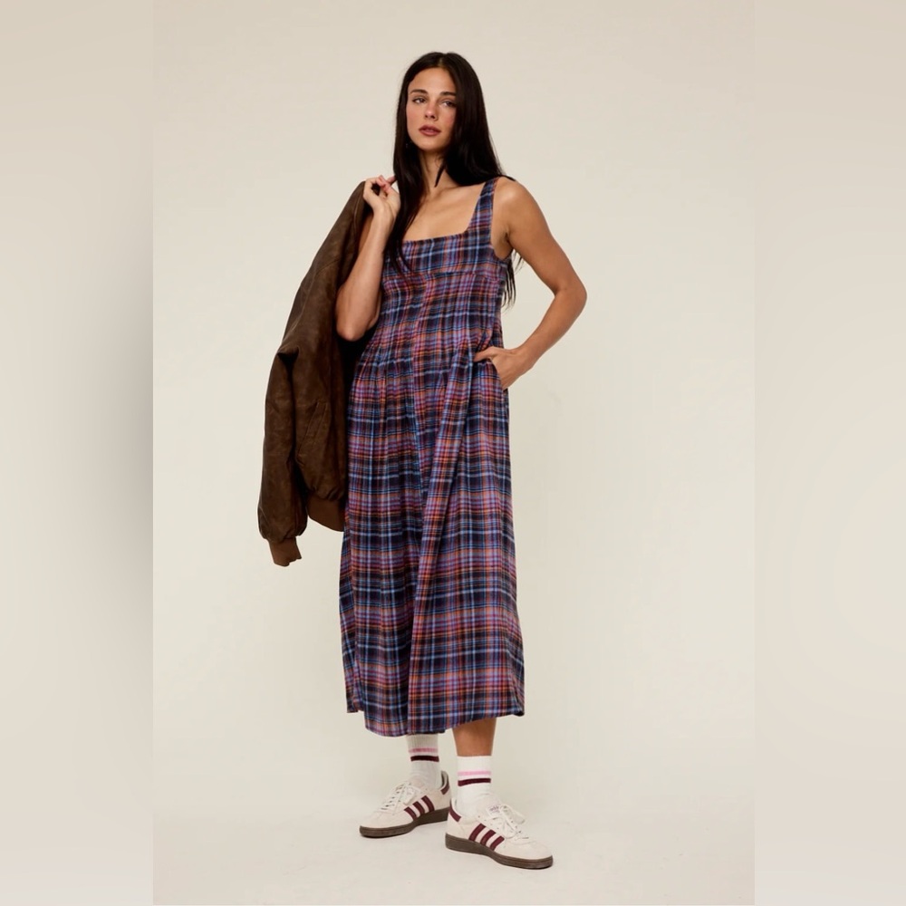 NWOT Laura Daisy Irish Cotton Flannel Tank Circle Pocketed Midi Grunge Dress - Picture 8 of 13